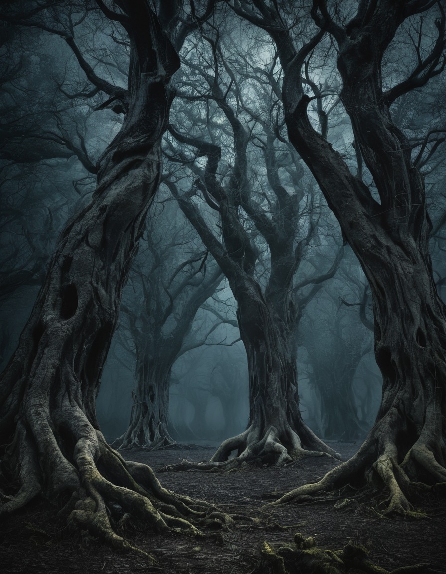 ancient trees, grove, mystical, secrets, nature, whispers, mystery