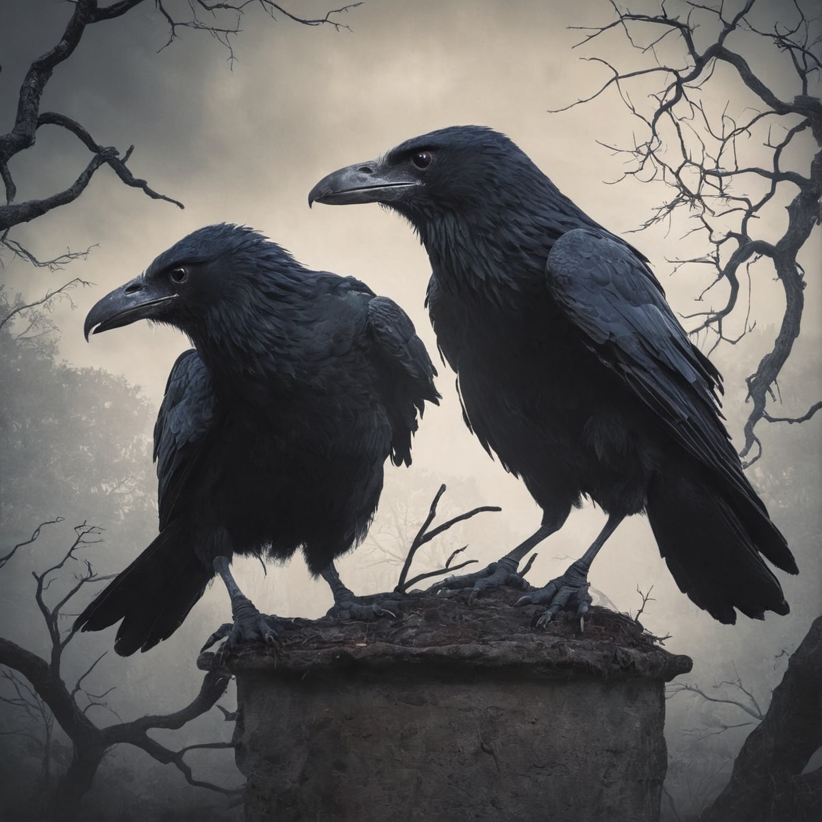 digitalart, bird, dreamup, gothic, digitalpainting, animal, wildlife, ravens, ai_art