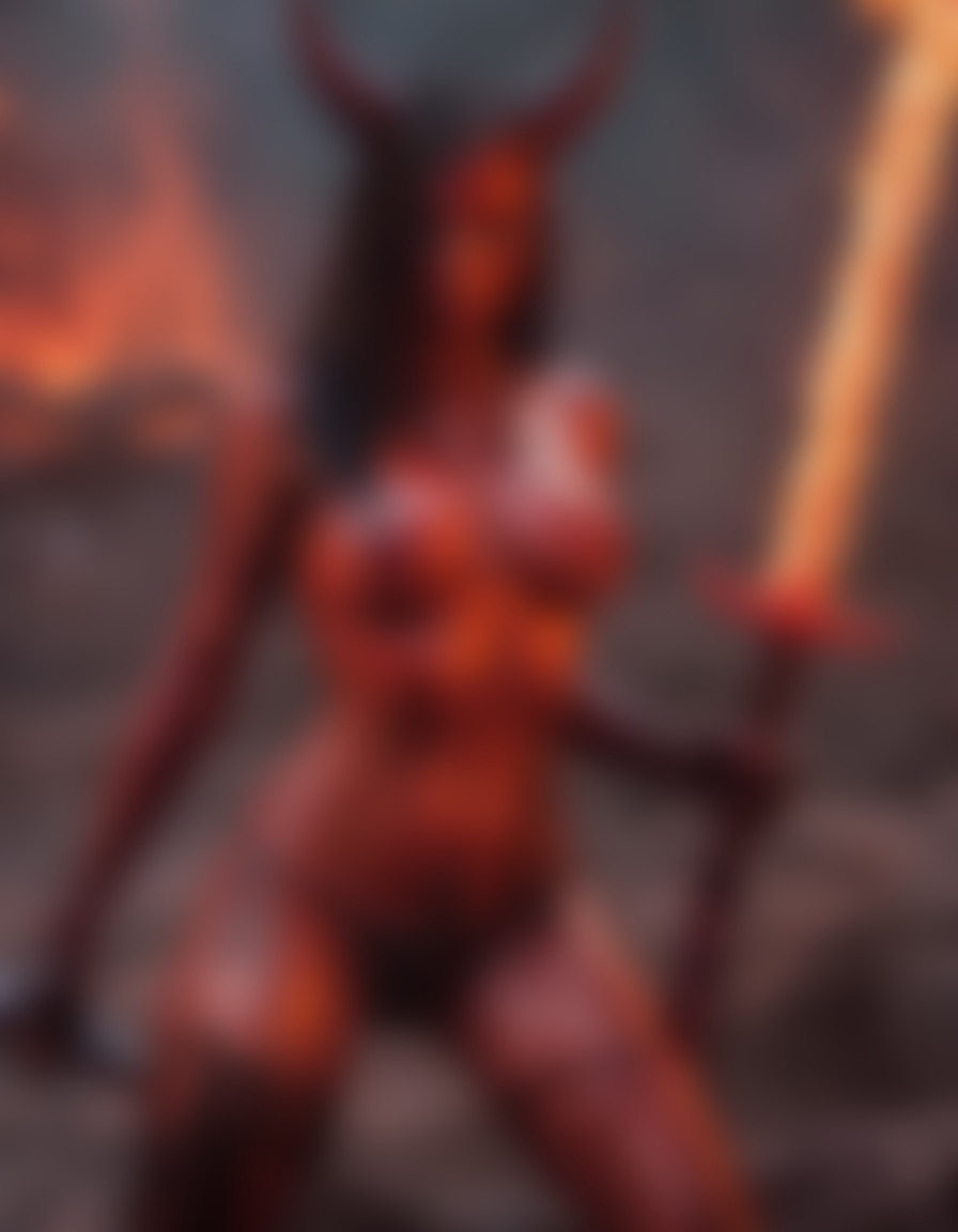 fantasy, demon, seduction, flaming sword, fiery landscape, demon, demonesse, sexy, nsfw, ai, aiart, art, digitalart