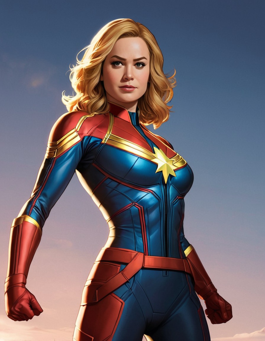 captain marvel, superhero, powerful, alluring, pose, sexy, painted