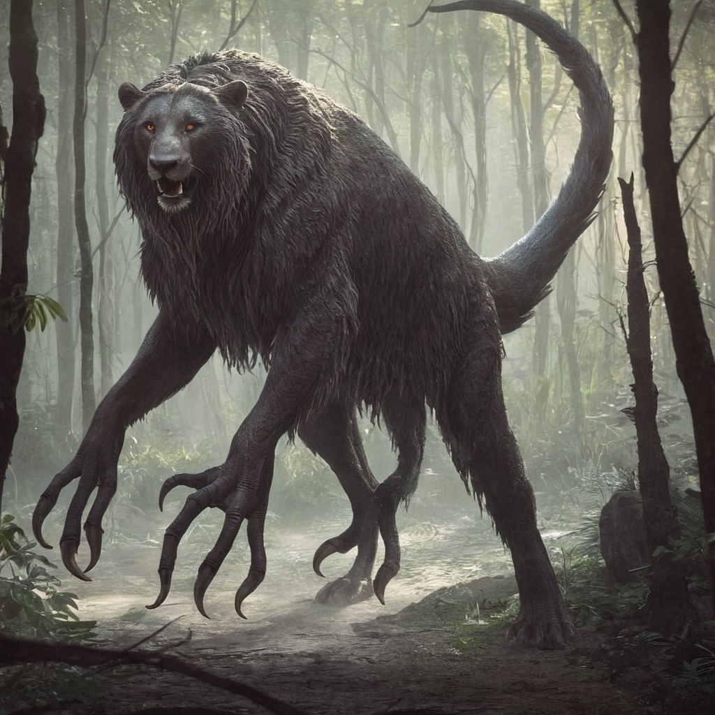 horror, monster, creature, creepy, werewolf, beast, dreamup, digitalart, forest, spooky, characterdesign, fantasyart, ghost, spirit, magic, ai_art, creepycryptids