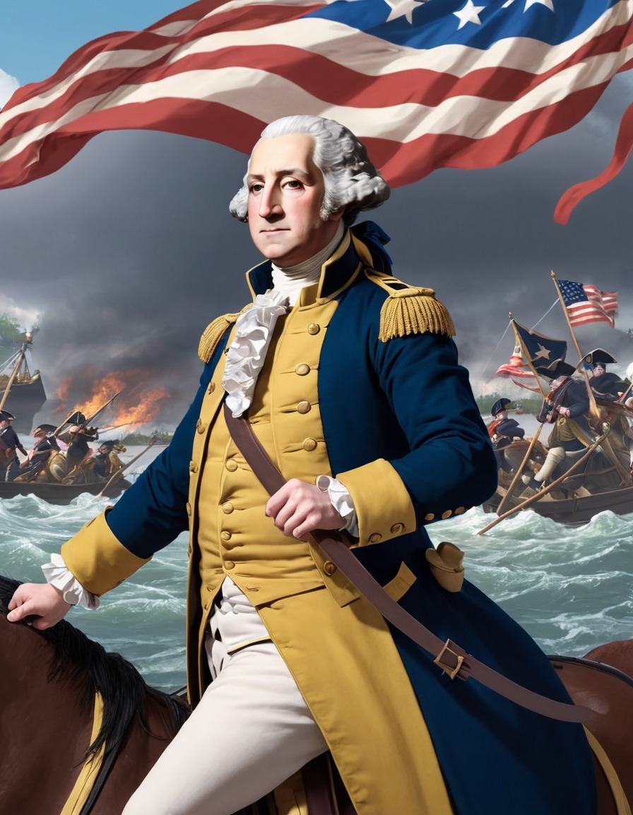 george washington, historical figure, american revolution, crossing the delaware river, anime