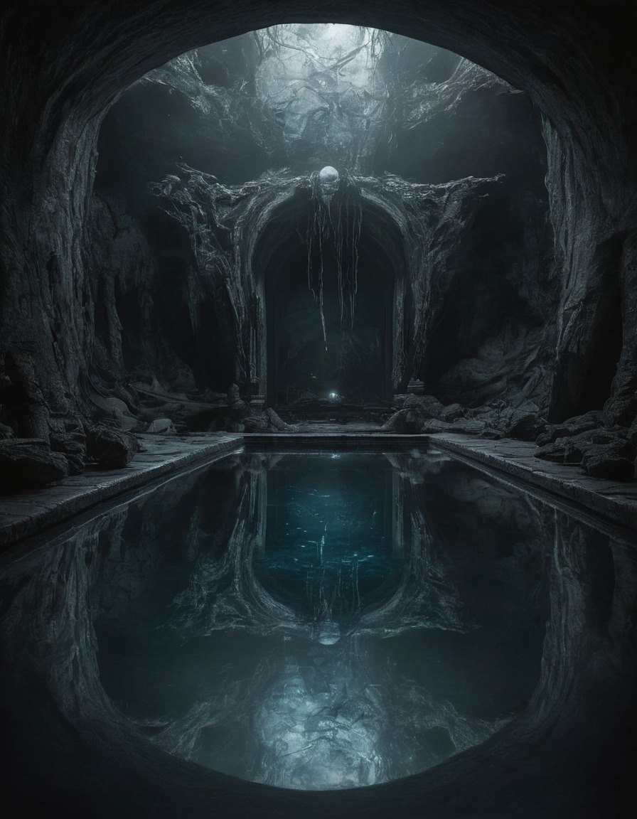 mystical, mirroring pool, hidden truths, enchantment, fantasy, reflection