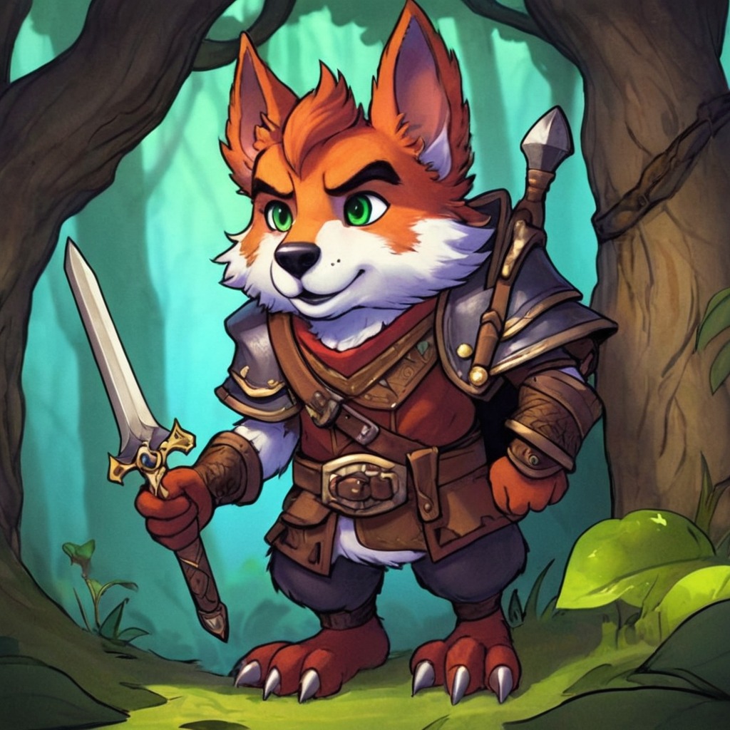 characterdesign, warrior, dreamup, digitalart, cartoon, adoptable, fantasycharacter, fox, rpg, fanart, fantasyart, furryfall, ai_art