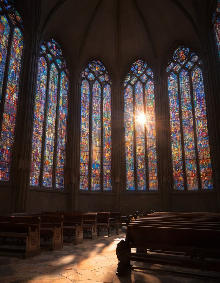 religion, spirituality, stained glass, cathedral, sunlight