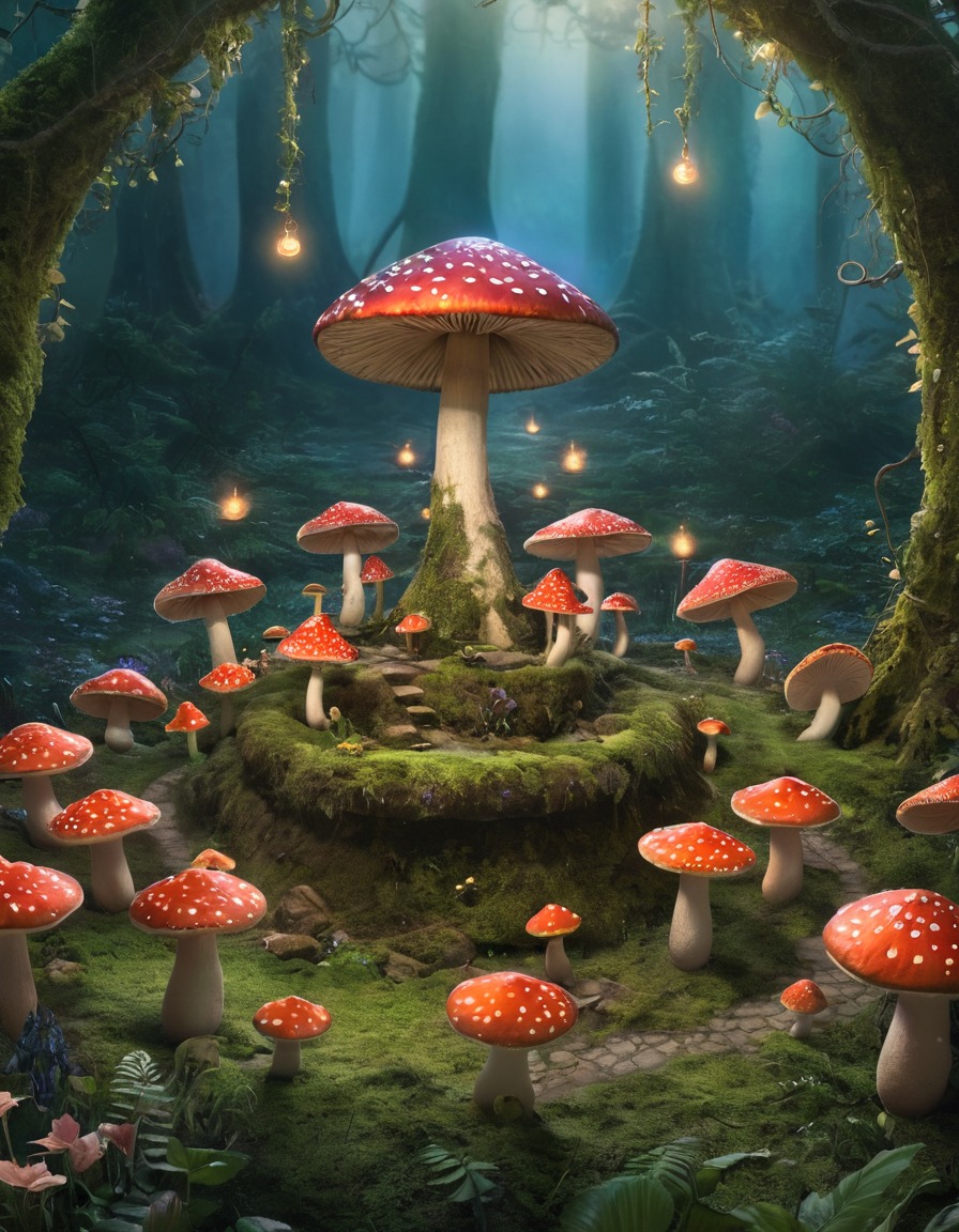 faerie circle, ethereal beings, dancing, ring of toadstools, fantasy scene