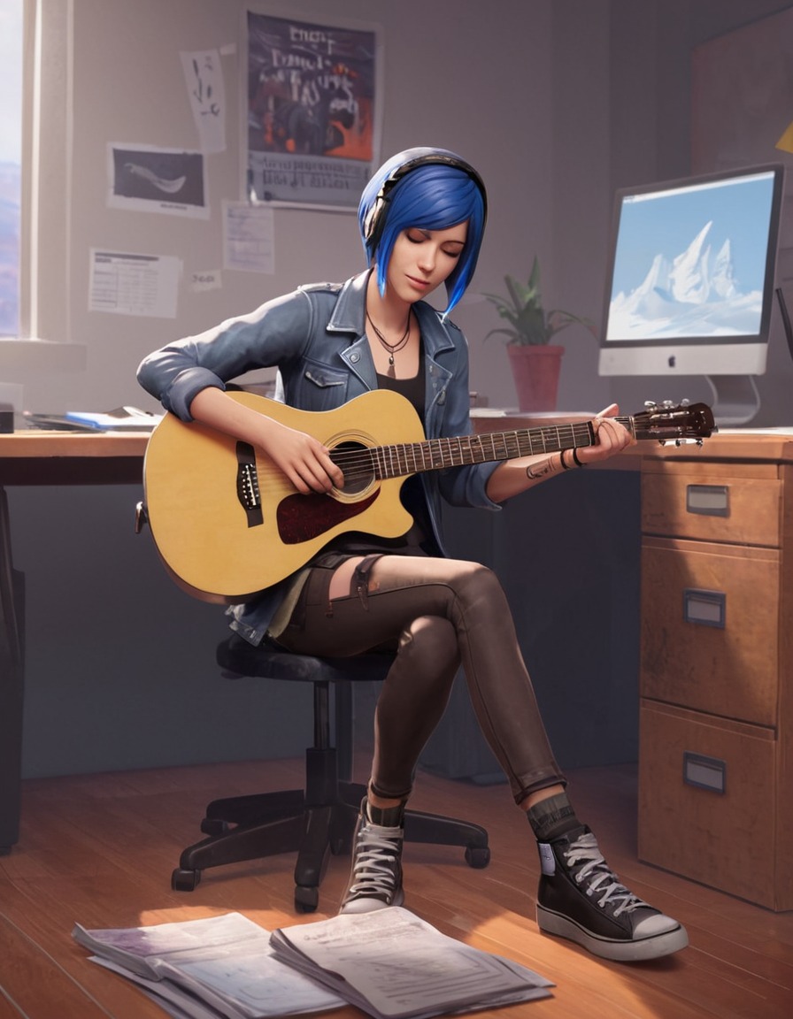 guitar, office, break, chloe price, life is strange, games, girls from games