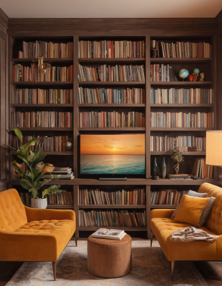 living room, cozy, vintage, vinyl records, interior design