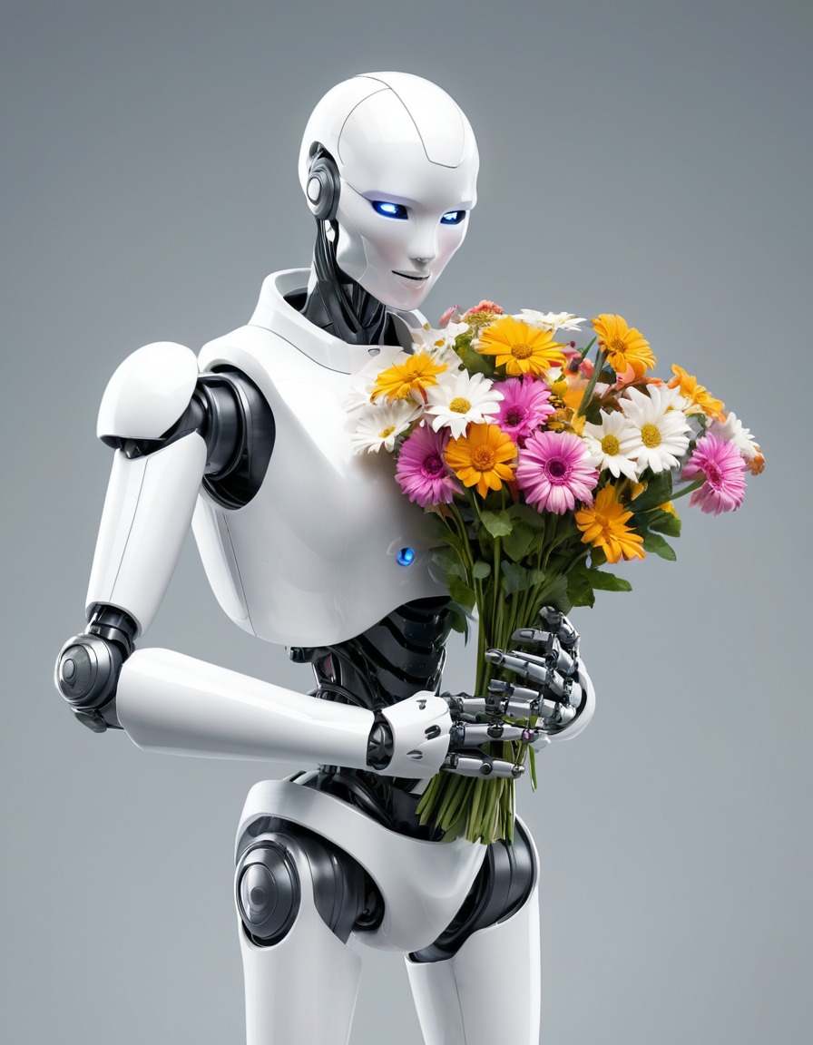 robot, artificial intelligence, technology, bouquet, flowers, robots