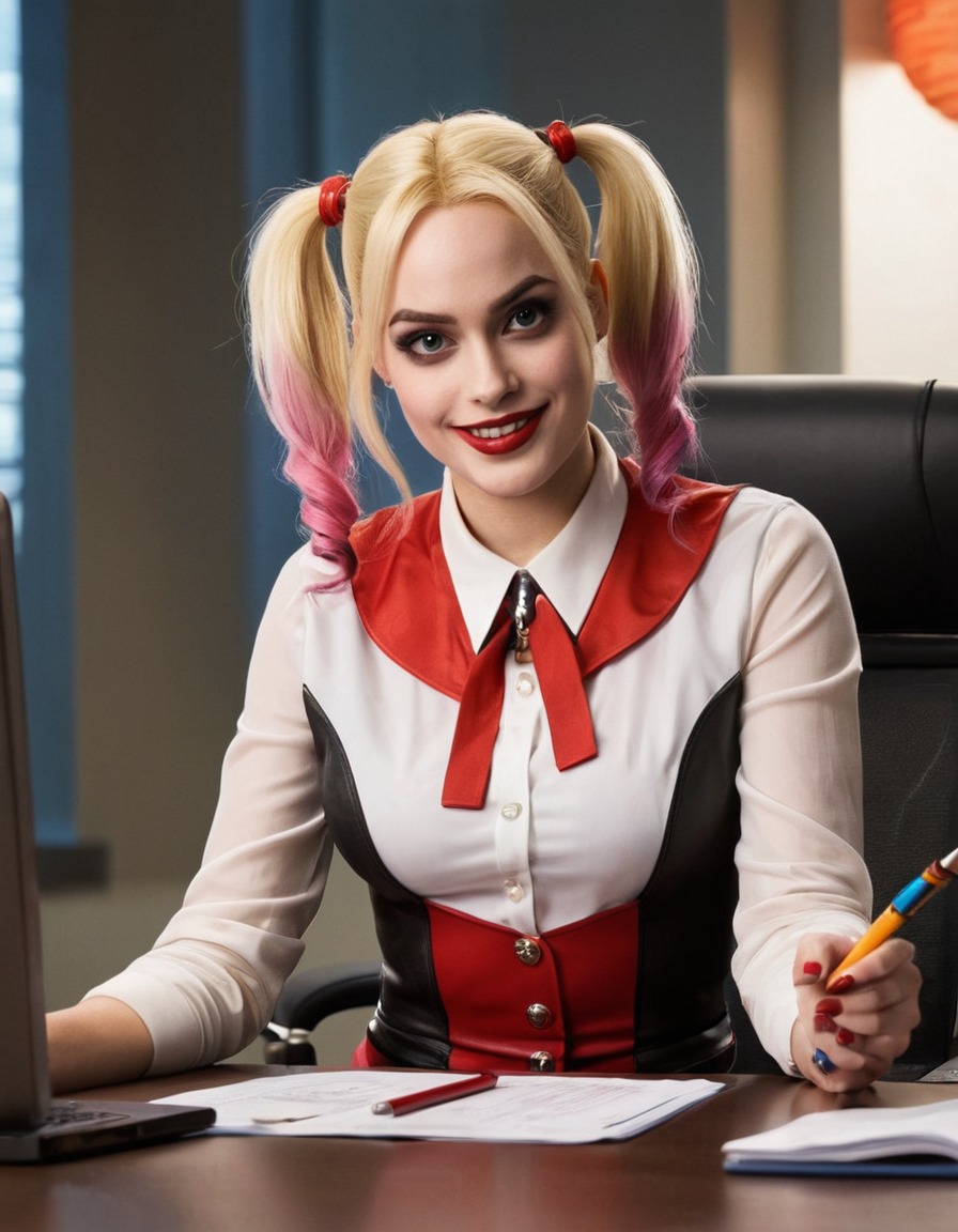 harley quinn, dc comics, superhero, batman, villain, comics, office worker