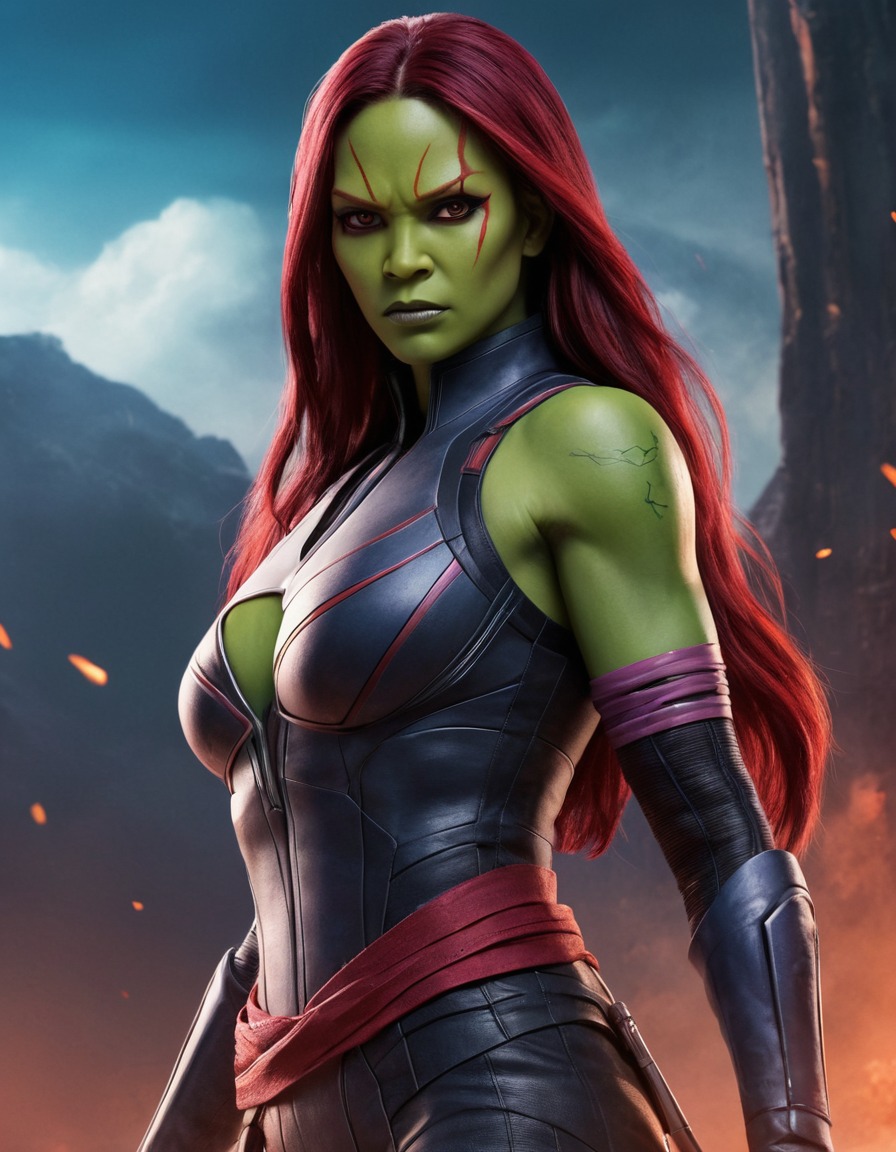 gamora, marvel, warrior, determined, battle, superhero, anime