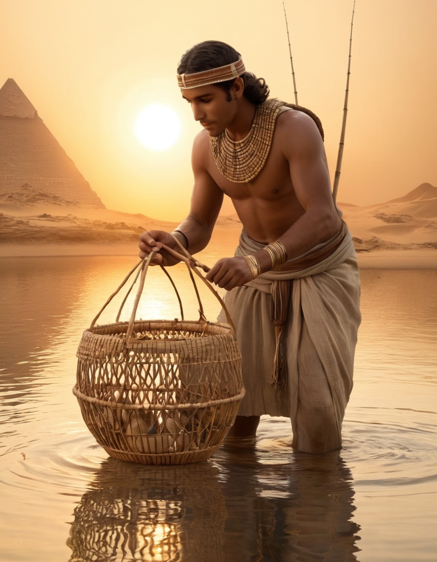 ancient egypt, fishing, reed basket trap, ancient techniques, 1500 bc, ancient civilizations, historic fishing methods