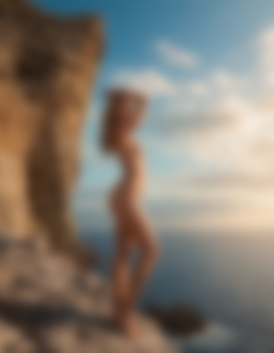 beach, cliff, ocean, confident pose, woman, beauty, sexy, ai, aiart, art, digitalart