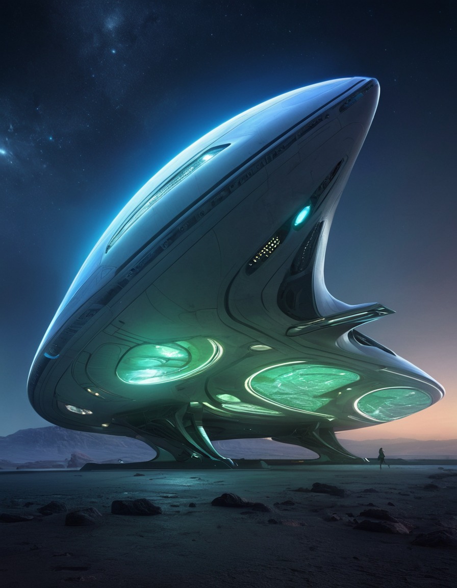 alien spacecraft, advanced technology, organic shapes, futuristic design, extraterrestrial, aliens