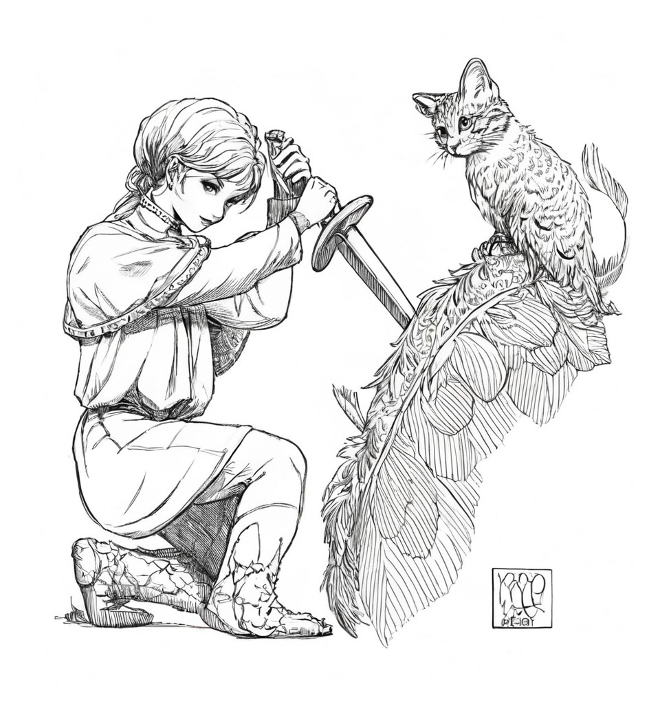 inktober2023day25remove, excalibur, kitten, inktober, inktober2023