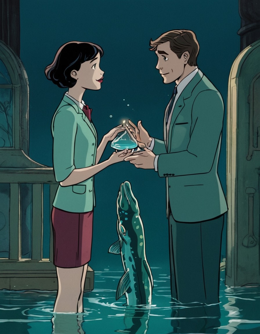 the shape of water, 2017, movie, painted scene, romance, fantasy, guillermo del toro