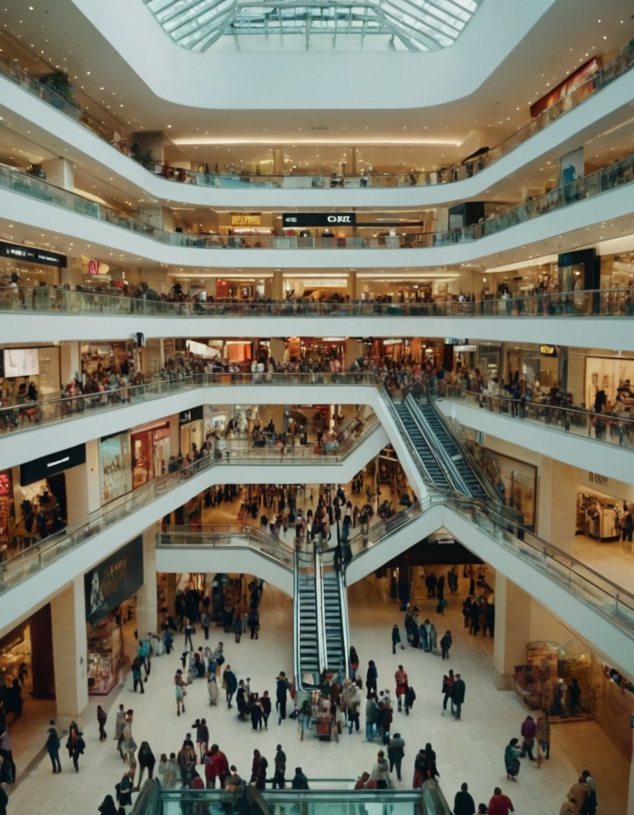 shopping mall, overcrowded, big city, consumerism, urban life, cityscape