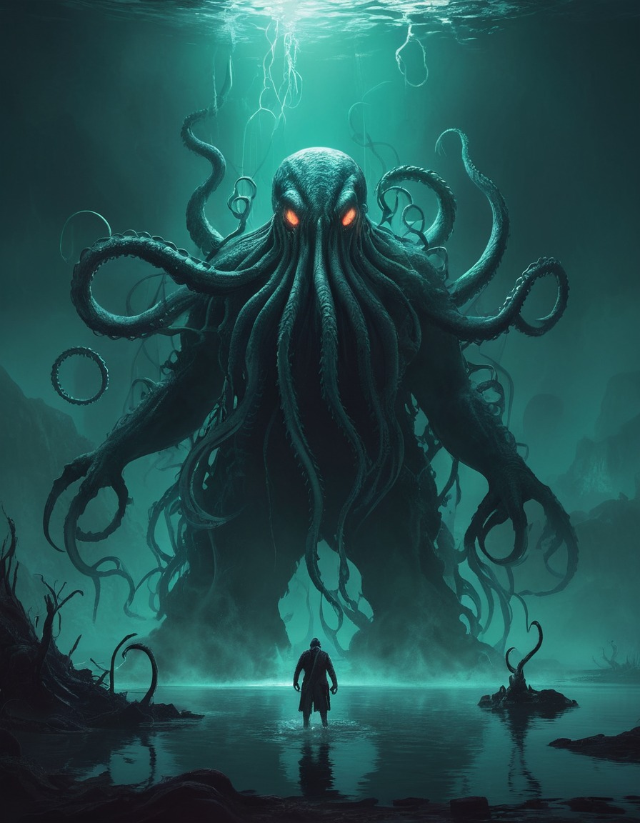 monster, tentacles, lurking, cursed lake, murky waters, lovecraft, howard lovecraft