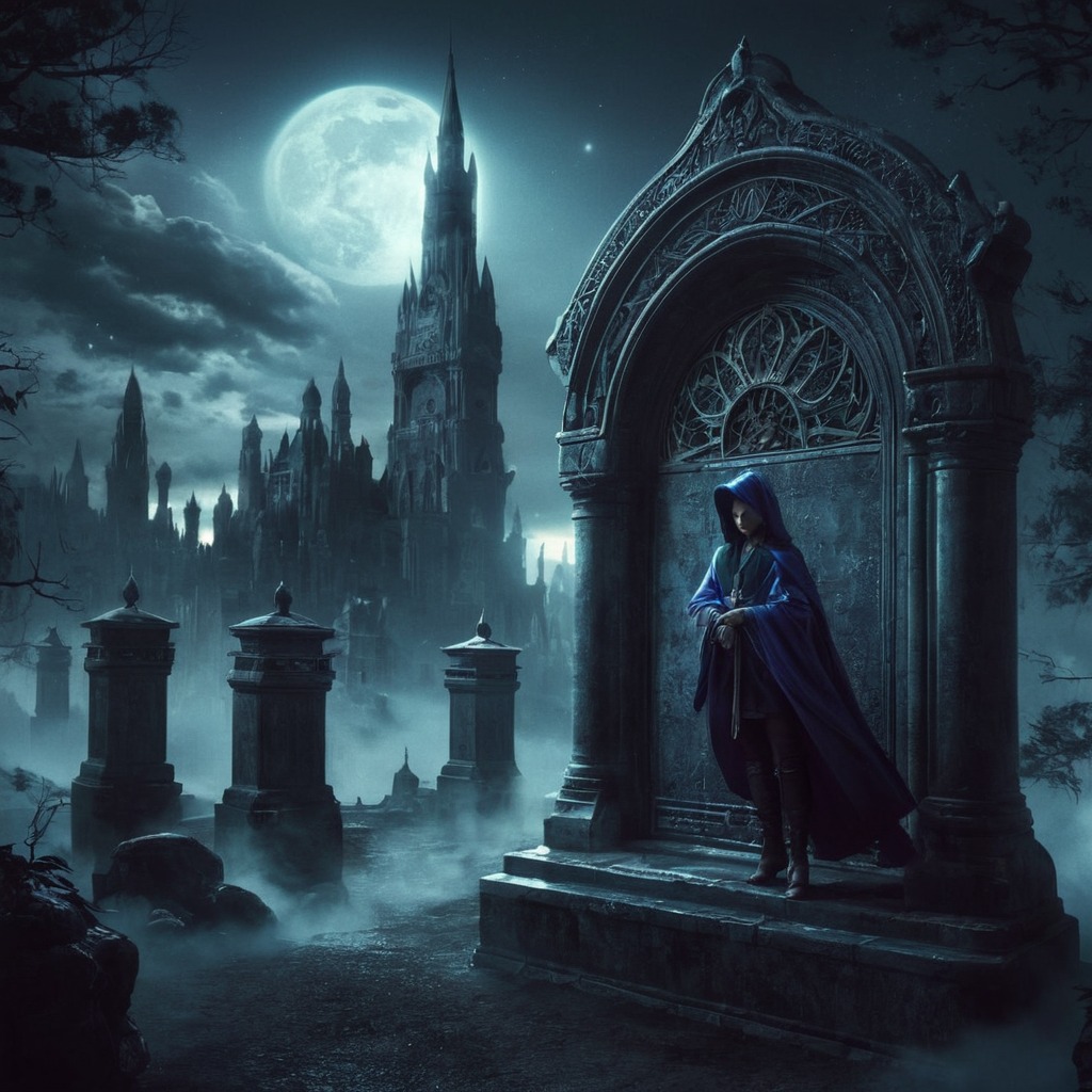 horror, gothic, spooky, cemetery, halloween, castle, fog, haunted, night, raven, tombstone