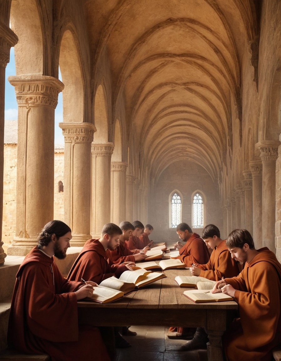 students, learning, scripture, monastery school, medieval europe, 1100 ad