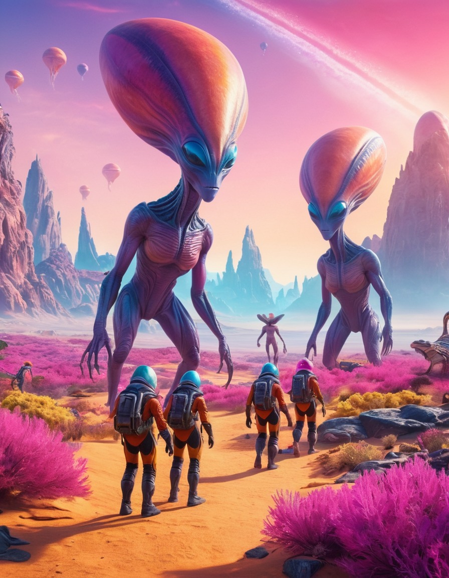 alien, creatures, exploration, vibrant landscape, extraterrestrial, aliens