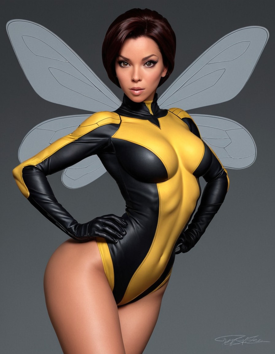 the wasp, marvel, superhero, action, powerful pose, sexy, painted