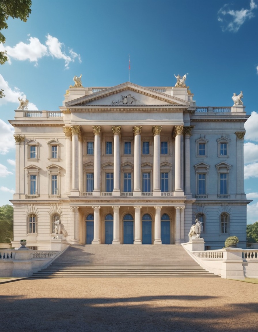 neoclassical architecture, grand building, blue sky, architecture