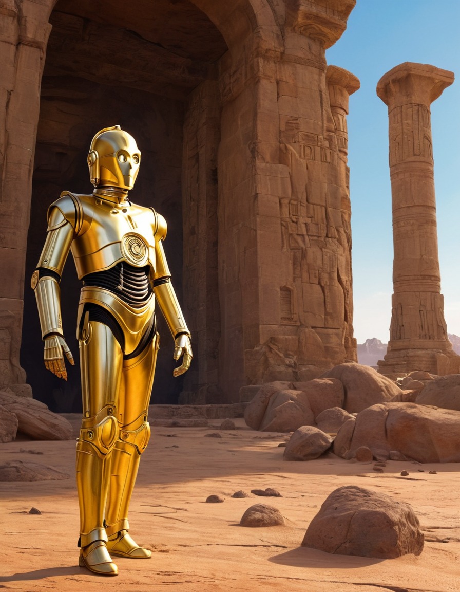 c-3po, ancient ruins, distant planet, exploration, robots, games, movies