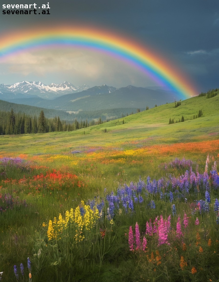 nature, rainbow, meadow, wildflowers, colorful.