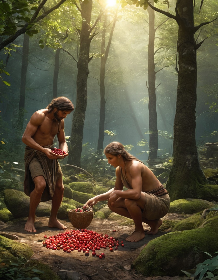 ancient hunter-gatherers, berry picking, nut gathering, forest foraging, paleolithic europe, 10, 000 bc, prehistoric lifestyle