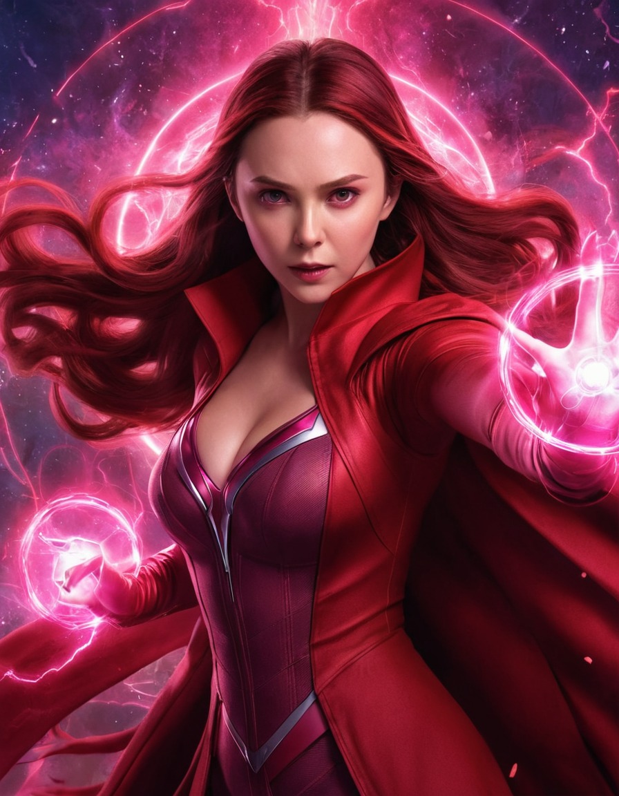 scarlet witch, marvel, superpower, reality-warping, energy, colors, illustration, anime