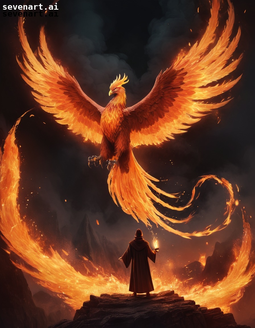 magic, wizard, summoning, phoenix, fire