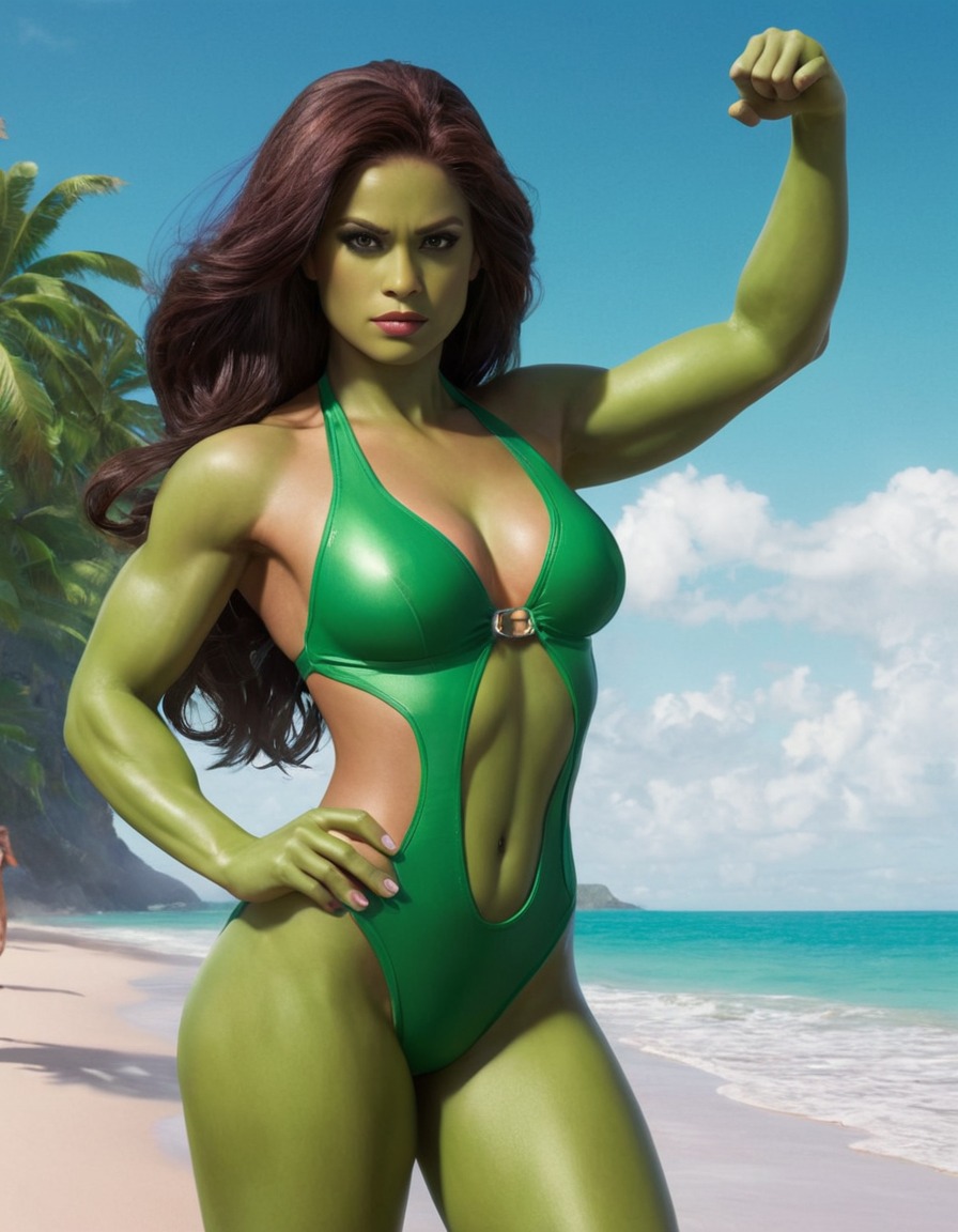 beach, she-hulk, swimsuit, marvel, superhero, jennifer walters