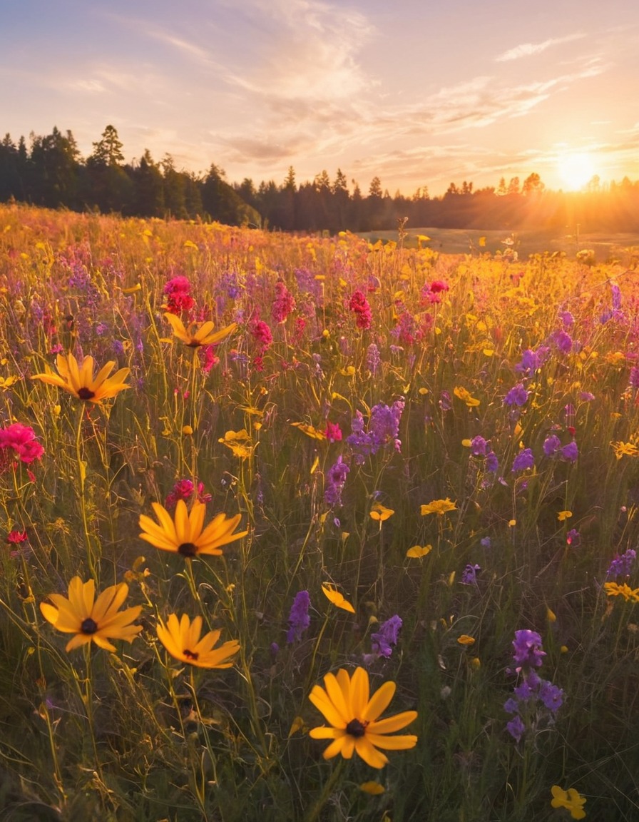 nature, wildflowers, sunset, scenic, calm