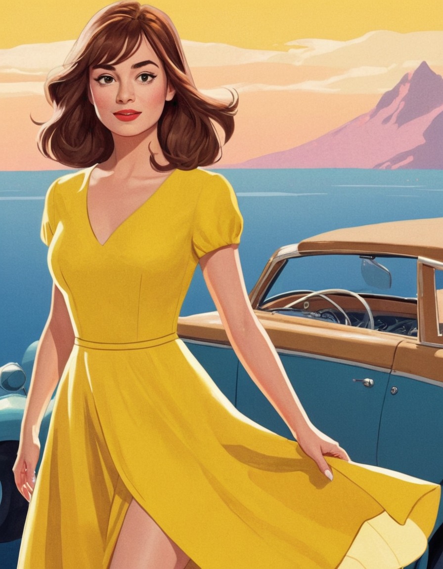 mia, la la land, yellow dress, painting, movie costume, movies