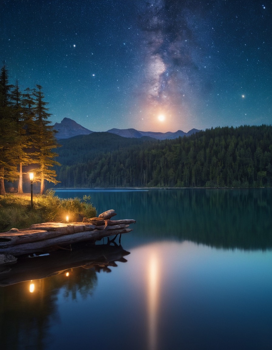 nature, night sky, stars, lake, reflection