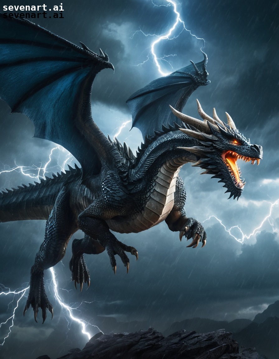 fantasy, dragon, stormy sky, lightning, majestic