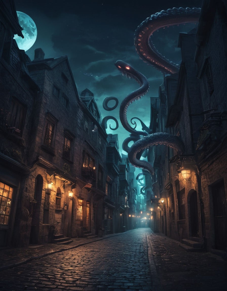 dark fantasy, surreal, lovecraftian, urban, tentacles, lovecraft, howard lovecraft