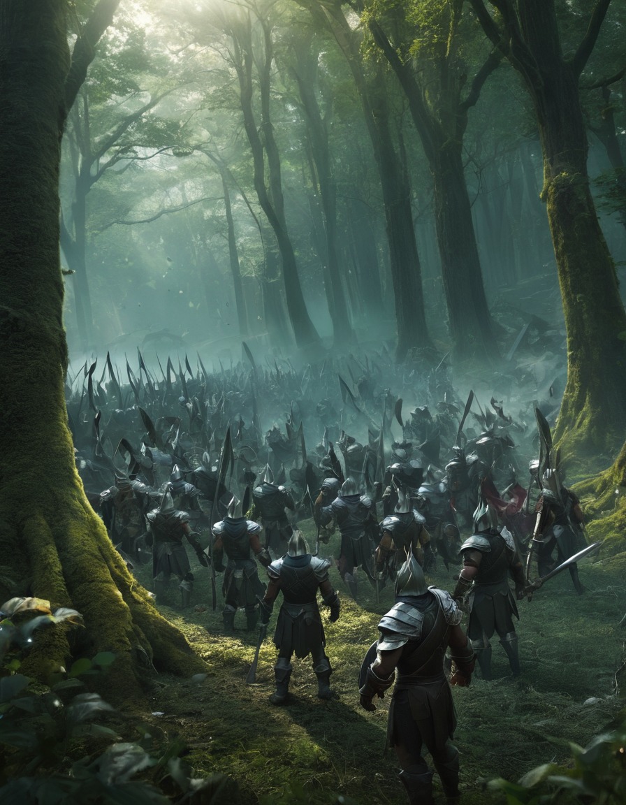 fantasy, elves, orcs, battle, woodland, john tolkien, tolkien