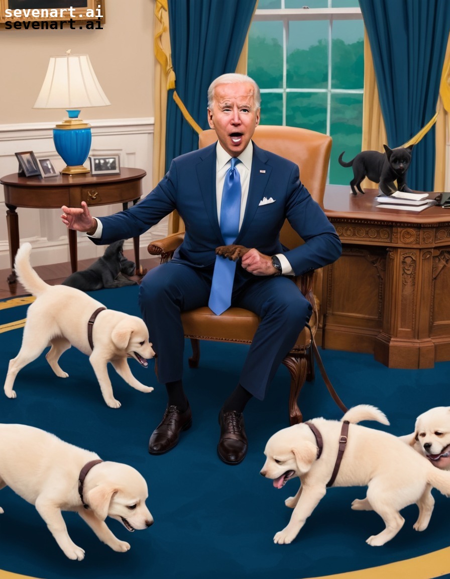 humorous, cartoon, joe biden, puppies, oval office, usa