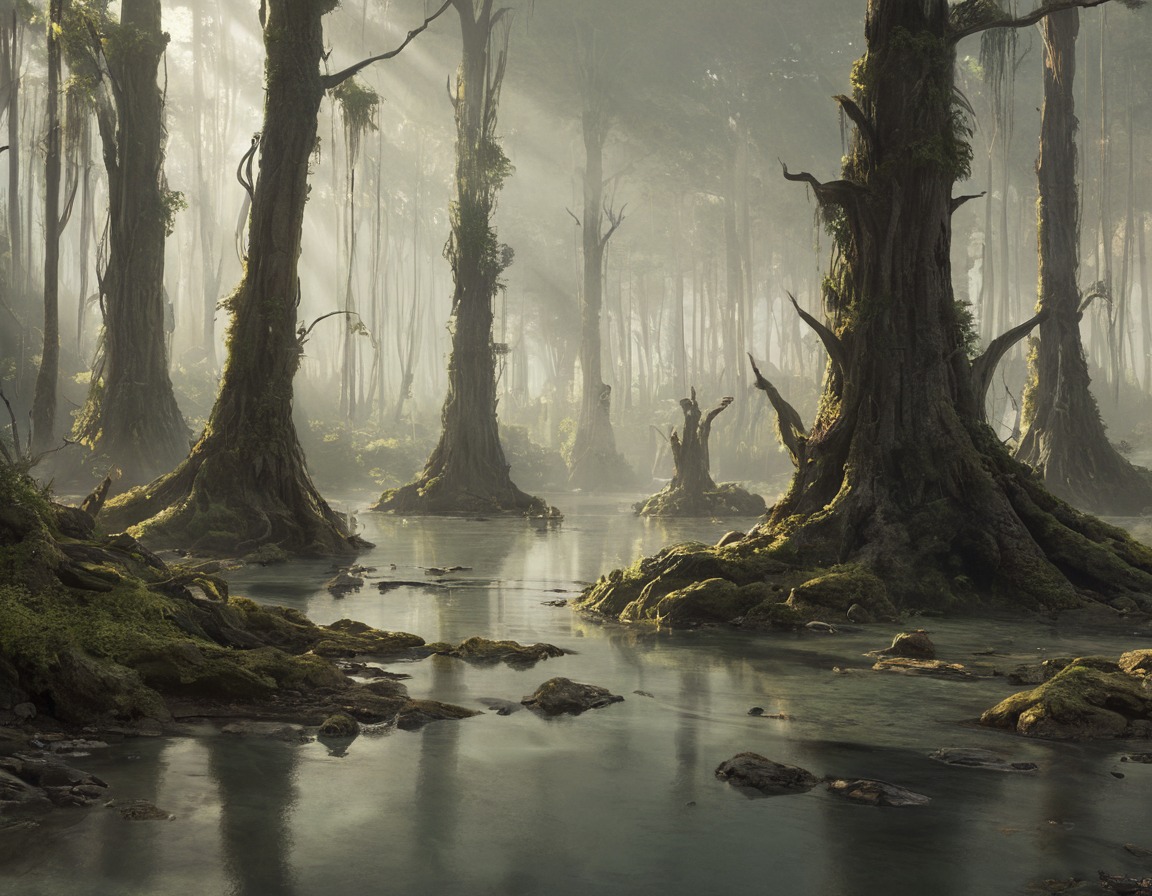 forest, fog, dreamup, digitalart, horror, deadtrees, swamp, dailychallenge, ai_art