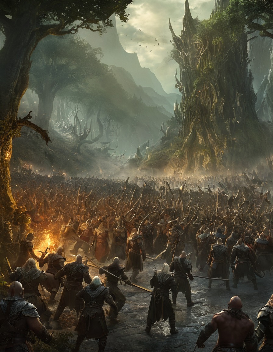 elves, orcs, battle, mirkwood, fantasy, tolkien, epic battle, john tolkien, tolkien