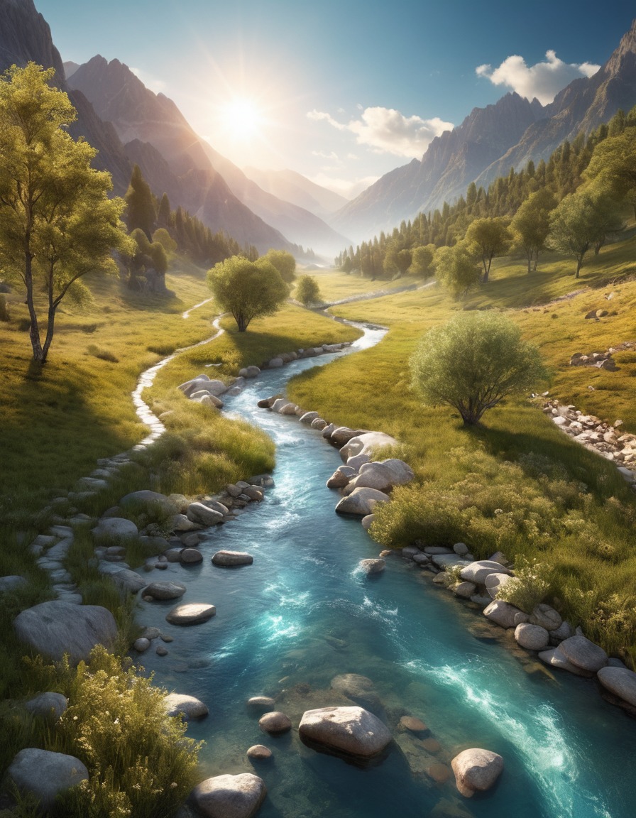 nature, stream, valley, scenic landscape