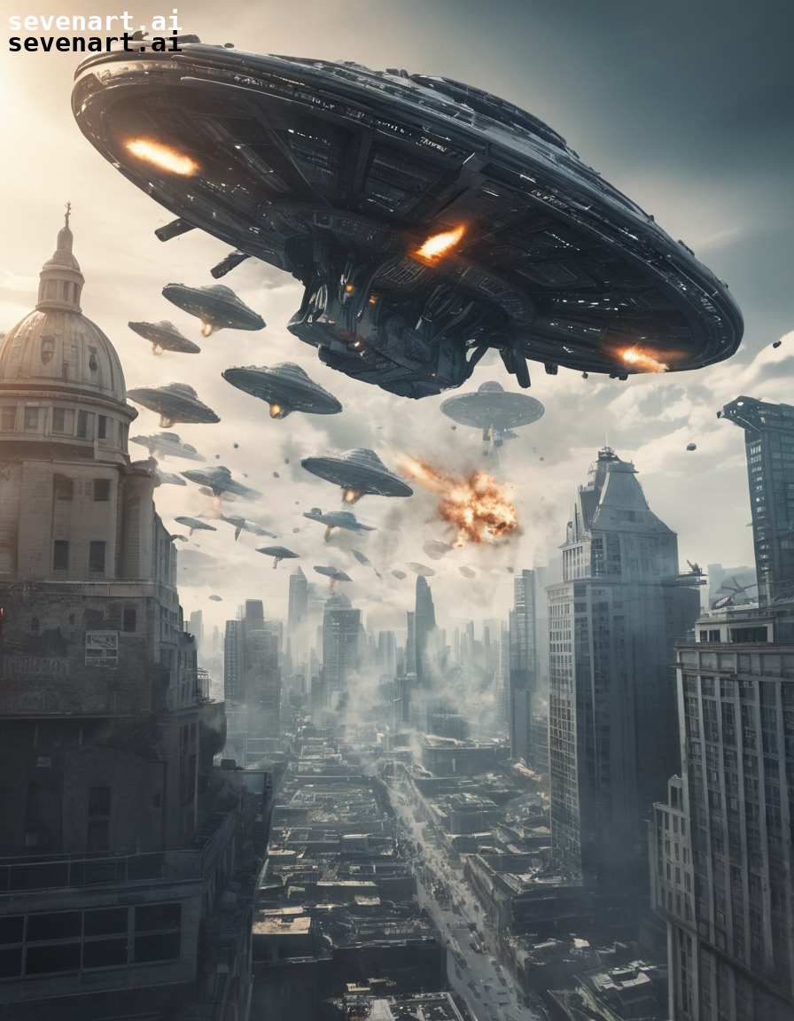 alien invasion, chaos, cityscape, warfare, futuristic, aliens, three body problem, trisolaran