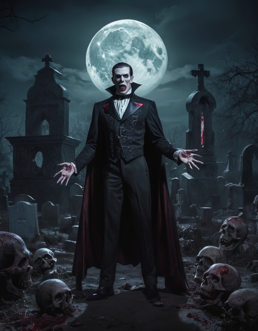 dracula, zombie, moonlit, graveyard