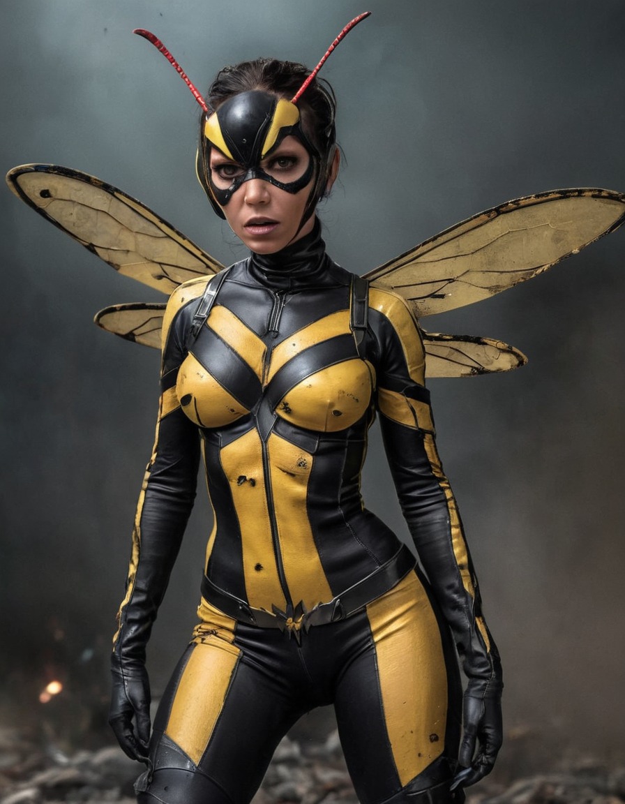 the wasp, superhero, battle damage, costume, torn, fierce battle