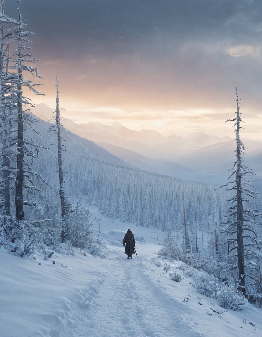 the revenant, movie, snow-covered landscape, wilderness, survival, adventure, movies