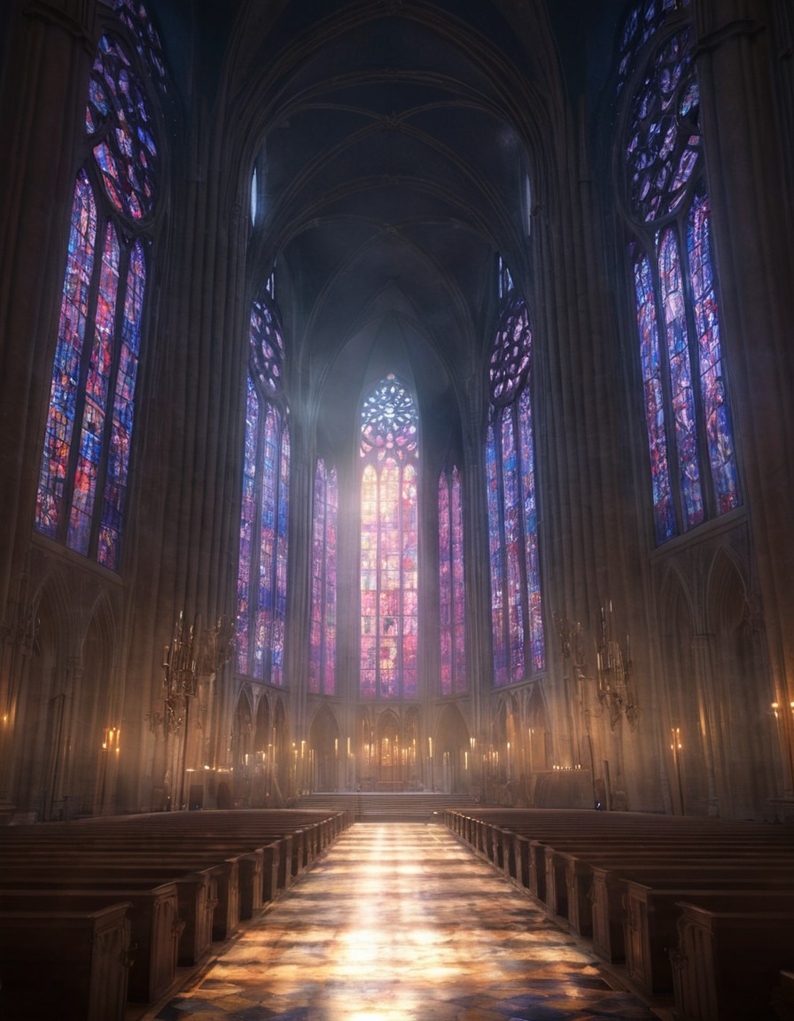 architecture, cathedral, stained glass, sunlight, grand