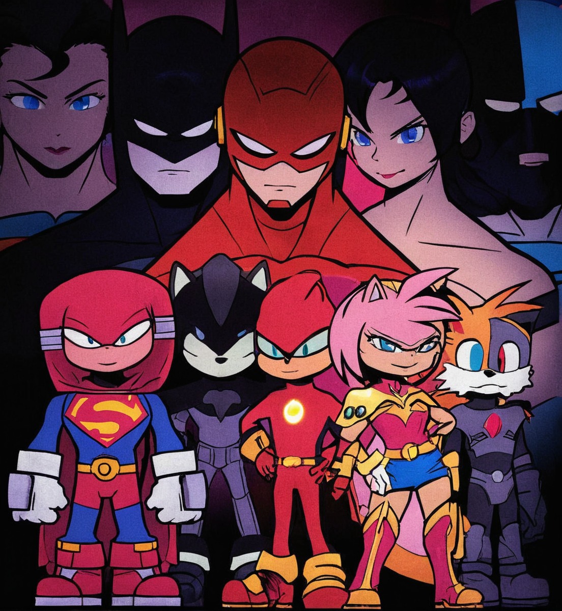 amyrosethehedgehog, batman, cyborg, flash, shadowthehedgehog, sonicfanart, sonicthehedgehog, sonicthehedgehogfanart, superman, tailsmilesprower, wonderwoman, shadowthehedgehogfanart, shadowthehedgehogsonic, dcxsonic