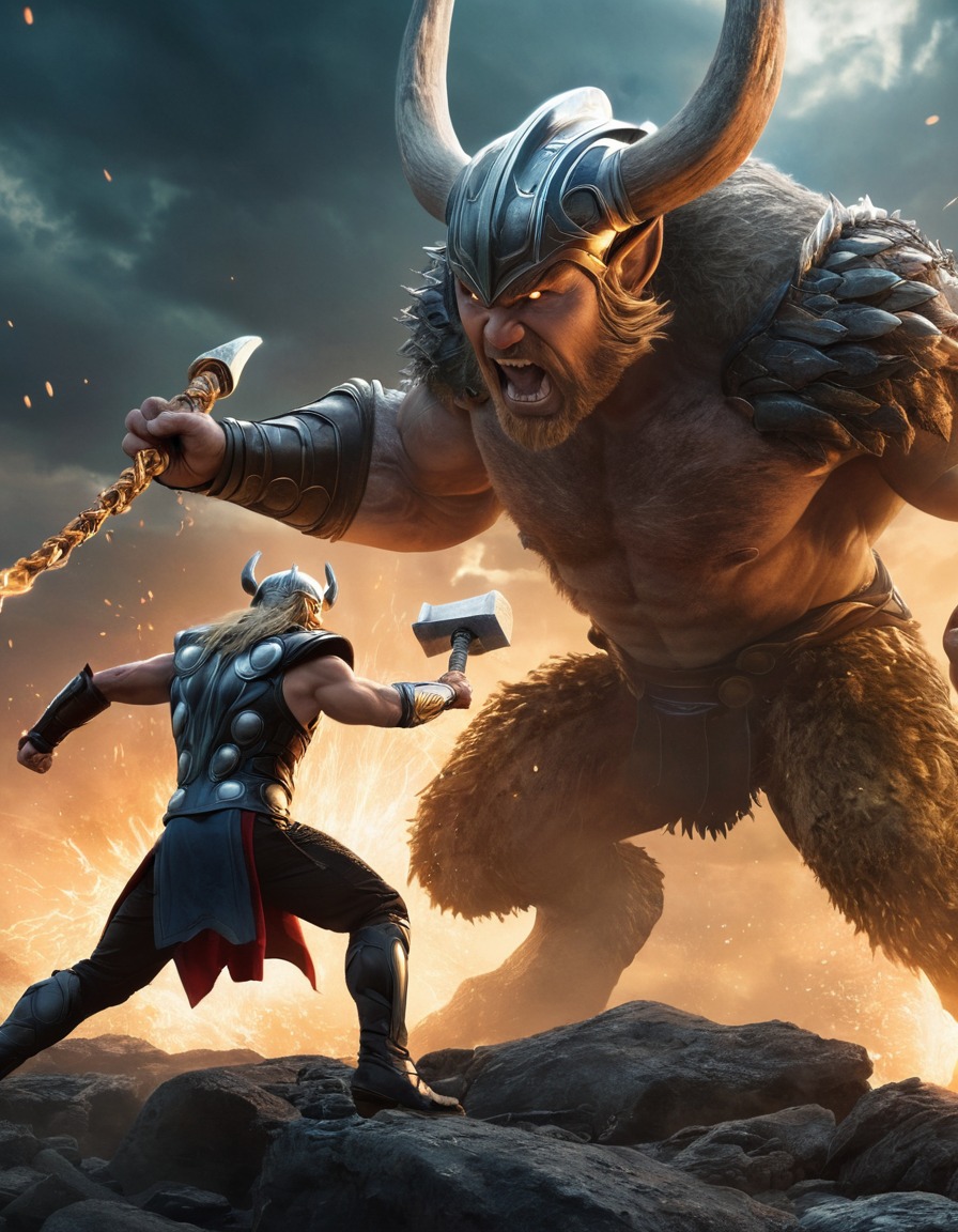 thor, epic, fight scene, monsters, norse mythology, marvel, asgaard